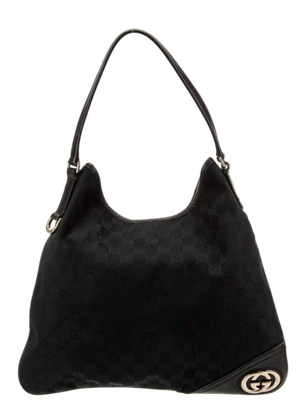 Gucci Black GG Canvas Hobo with Logo Accent